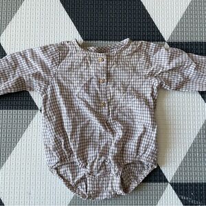 EUC Zara Gingham Long Sleeve Baby Onesie 3-6M